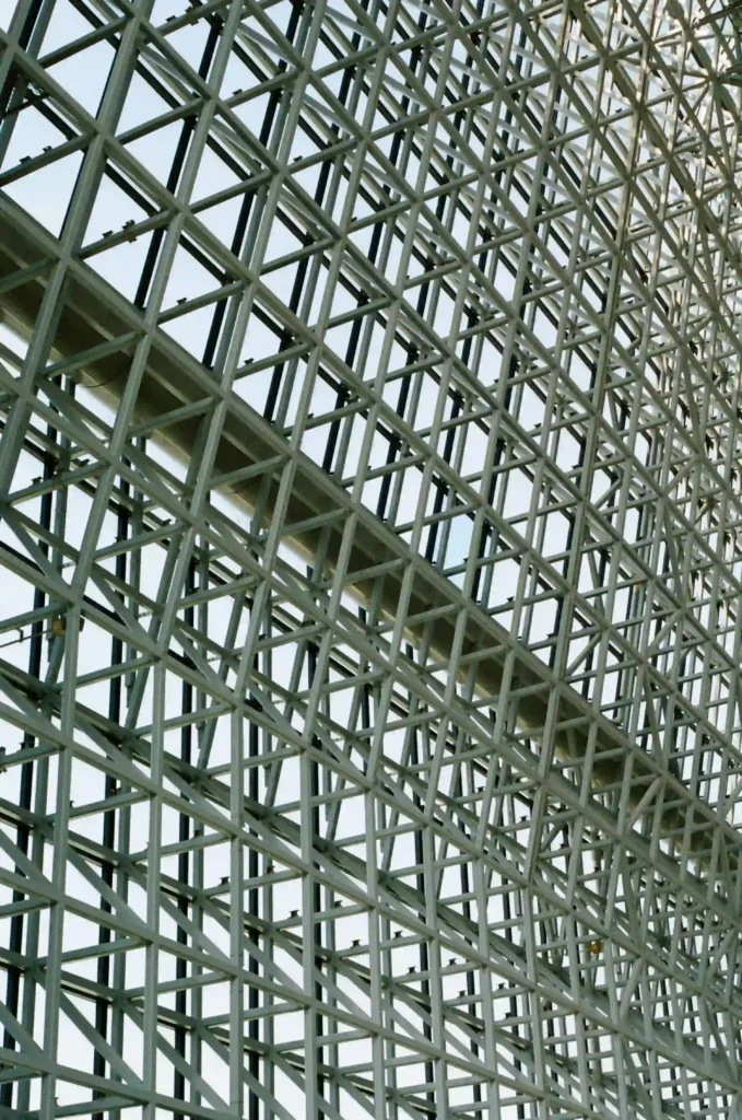 The interior of the building is supported by staggered steel connections