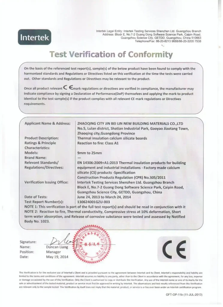 CE certified calcium silicate board manufactured by JOINBLING