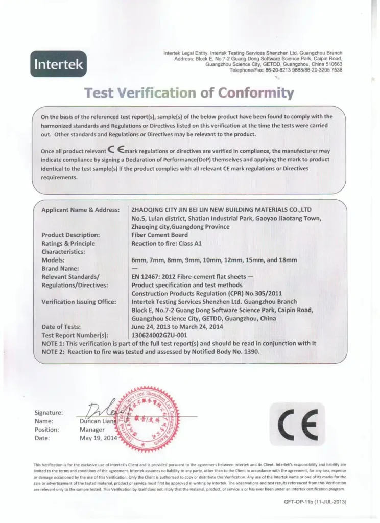 JOINBLING fiber cement board approved under CE marking regulations