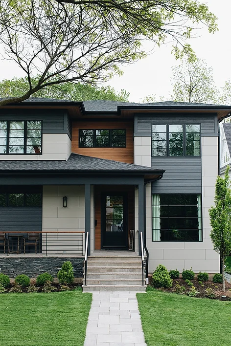 modern house building exterior with clear sky view