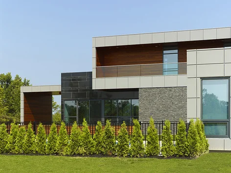 long distance view of modern house exterior