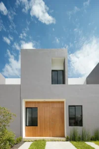 modern home exterior long distance shot view