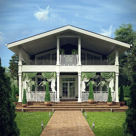 modern house building exterior long shot daytime