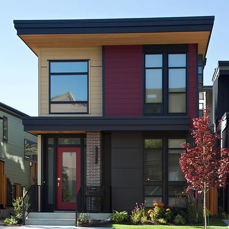 contemporary home facade with fiber cement panels