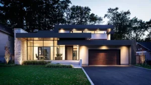 modern house exterior long shot view