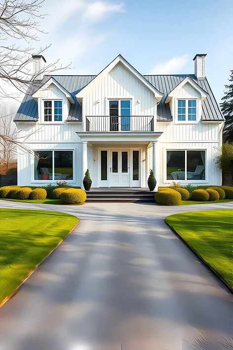 modern house exterior long shot view